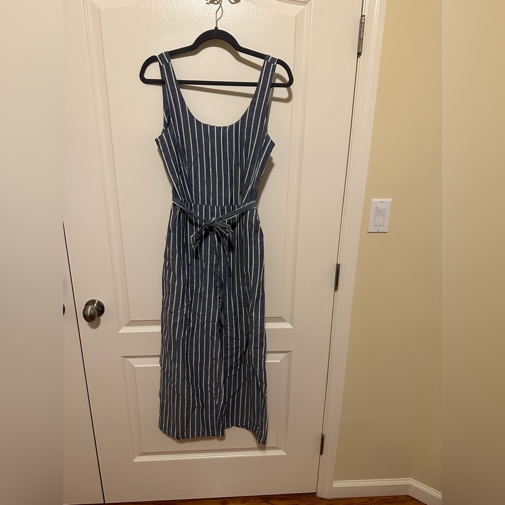 Wide legged cropped stripe jumpsuit